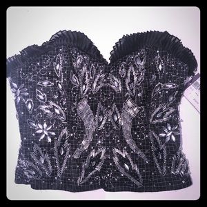 SEQUINS!! Black zip bustier w/sweetheart neckline